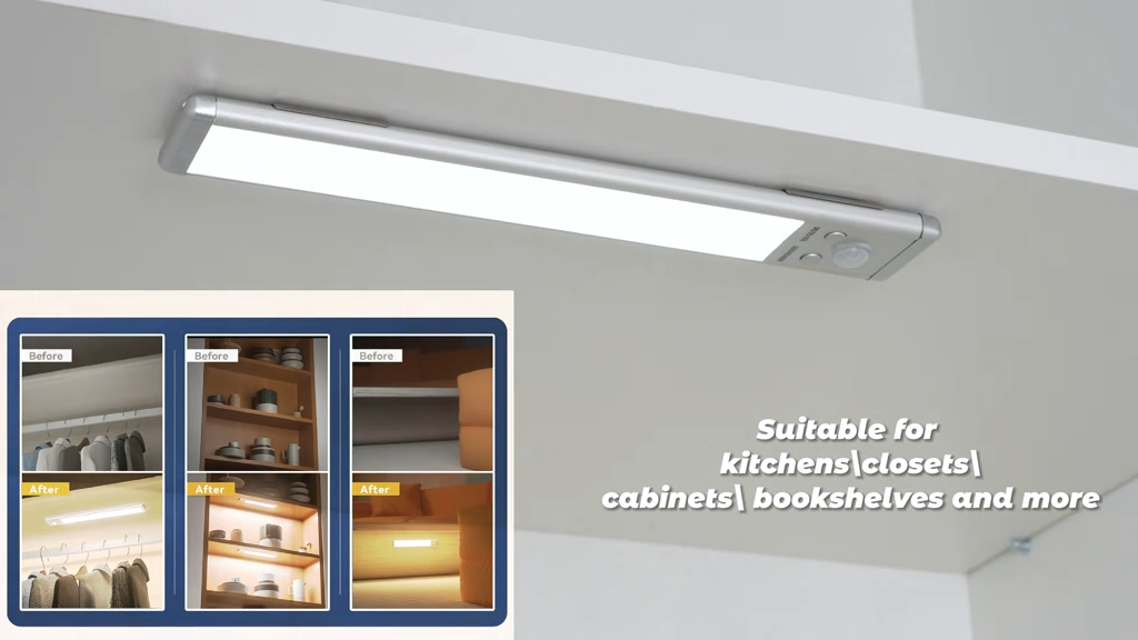 Tuffenough Under Cabinet Lights,Motion Sensor NightLight Indoor,1500mAh USB Rechargeable Light,MagneticInstallation Dimmable Lights forKitchen,Wardrobe,Pantry, Closet,Bathroom,Stairs,SinkCabinet,Garage