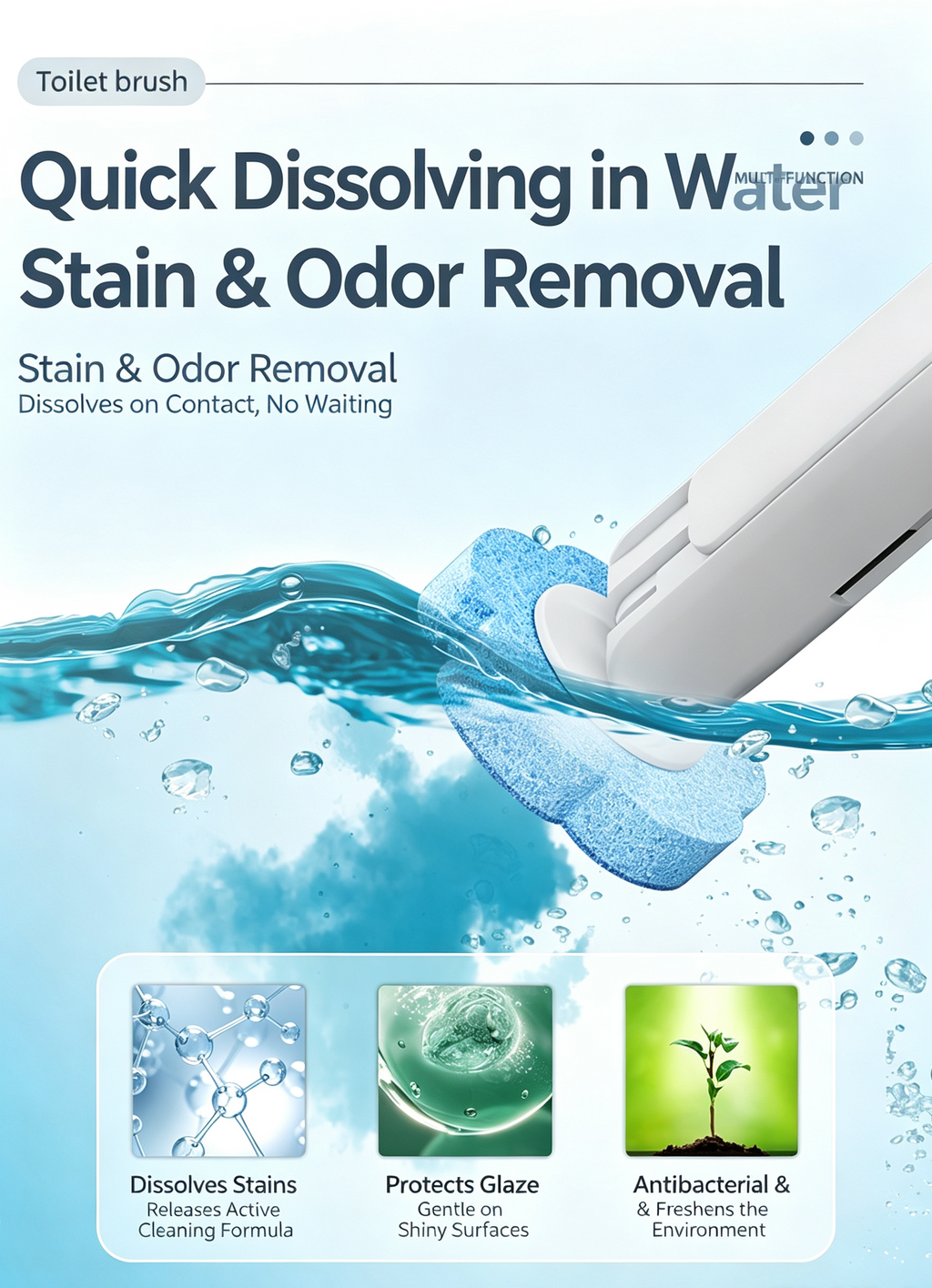 Wall-Mounted Disposable Toilet Brush Set, Antibacterial & Deodorizing, Deep Cleaning No Dead Angles
