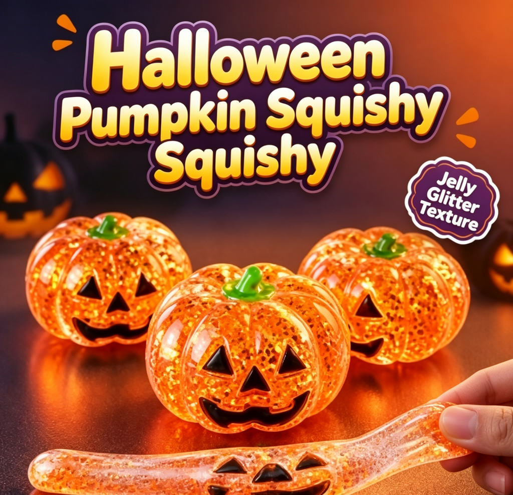 Glitter Halloween Pumpkin Head Malt Syrup Squishy Stress Relief Fidget Toy for Kids & Adults