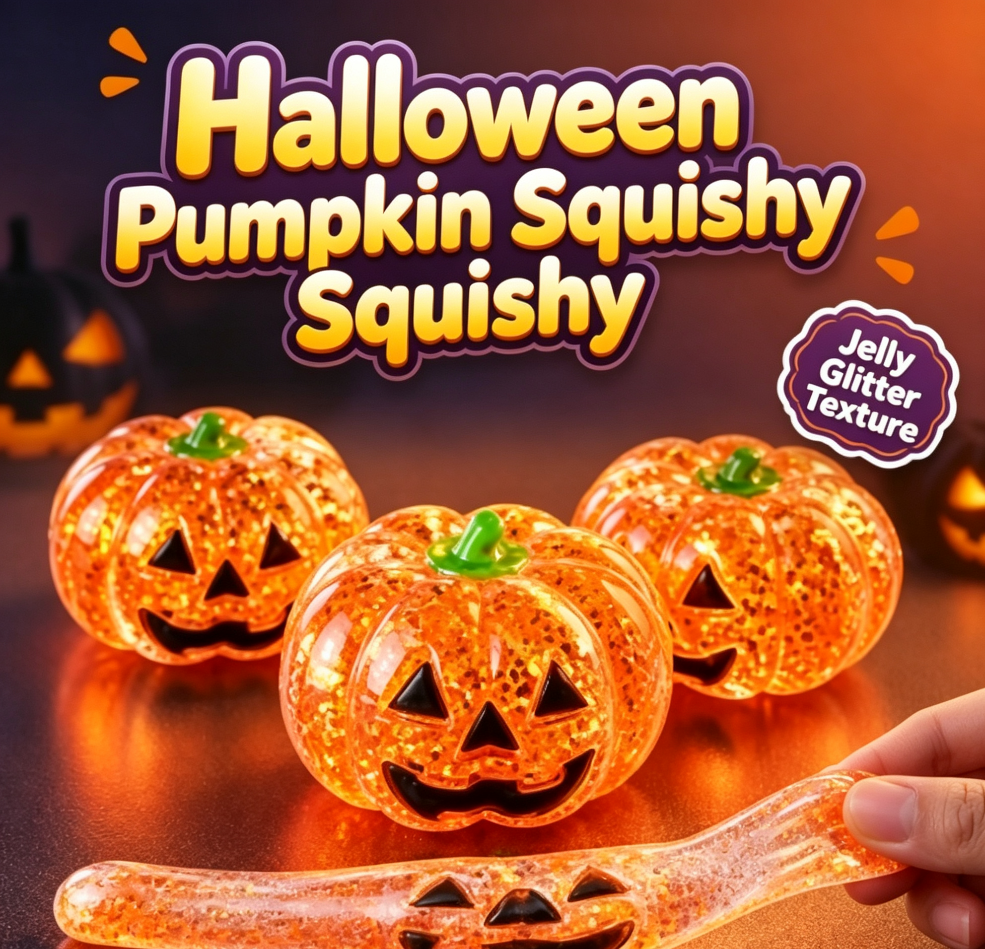 Glitter Halloween Pumpkin Head Malt Syrup Squishy Stress Relief Fidget Toy for Kids & Adults