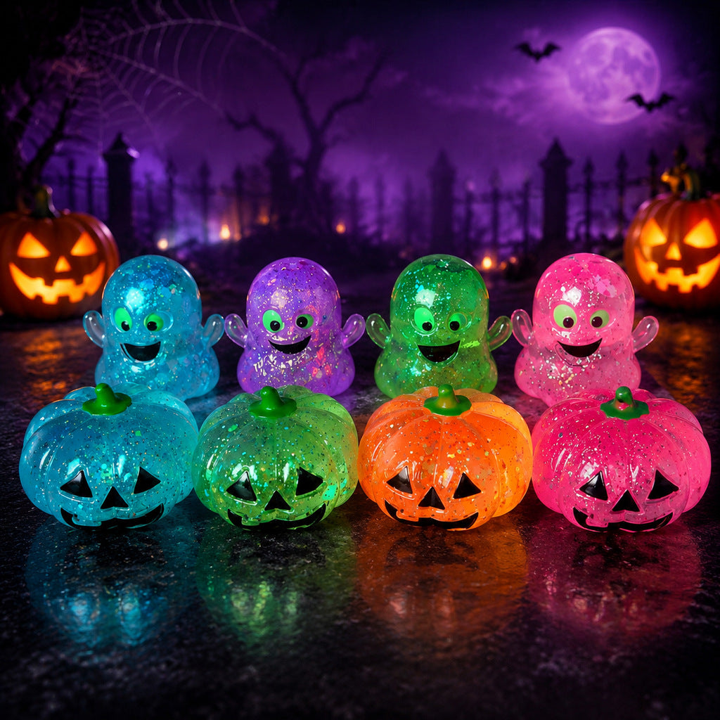 Glitter Halloween Pumpkin Head Malt Syrup Squishy Stress Relief Fidget Toy for Kids & Adults