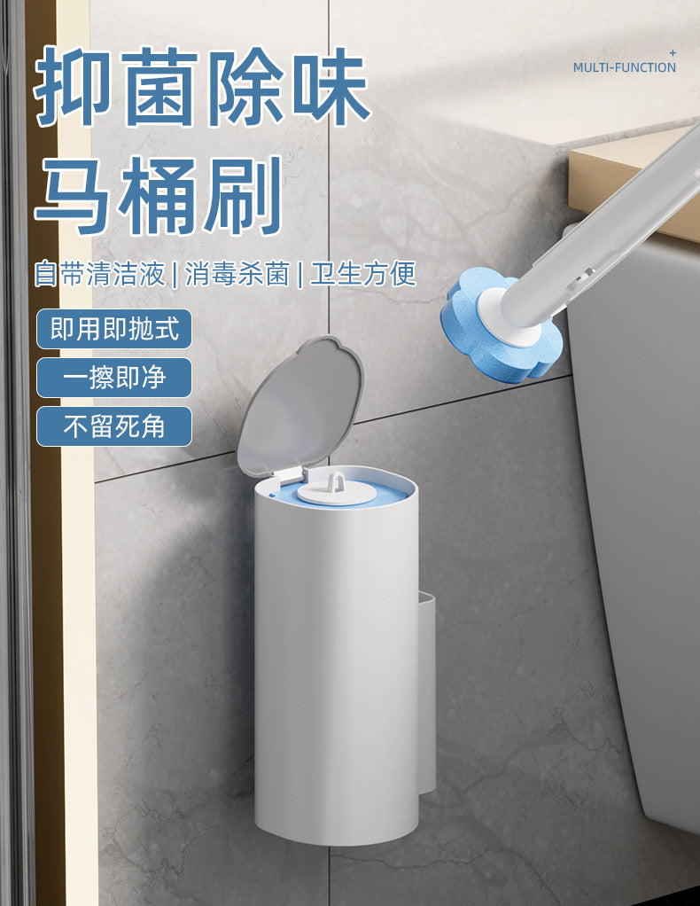 Wall-Mounted Disposable Toilet Brush Set, Antibacterial & Deodorizing, Deep Cleaning No Dead Angles