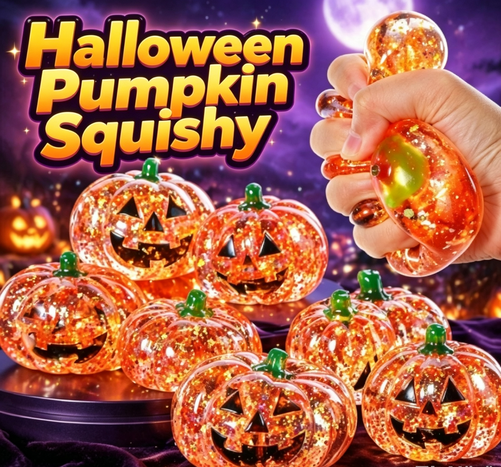 Glitter Halloween Pumpkin Head Malt Syrup Squishy Stress Relief Fidget Toy for Kids & Adults
