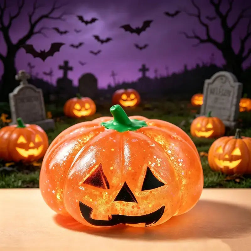 Glitter Halloween Pumpkin Head Malt Syrup Squishy Stress Relief Fidget Toy for Kids & Adults