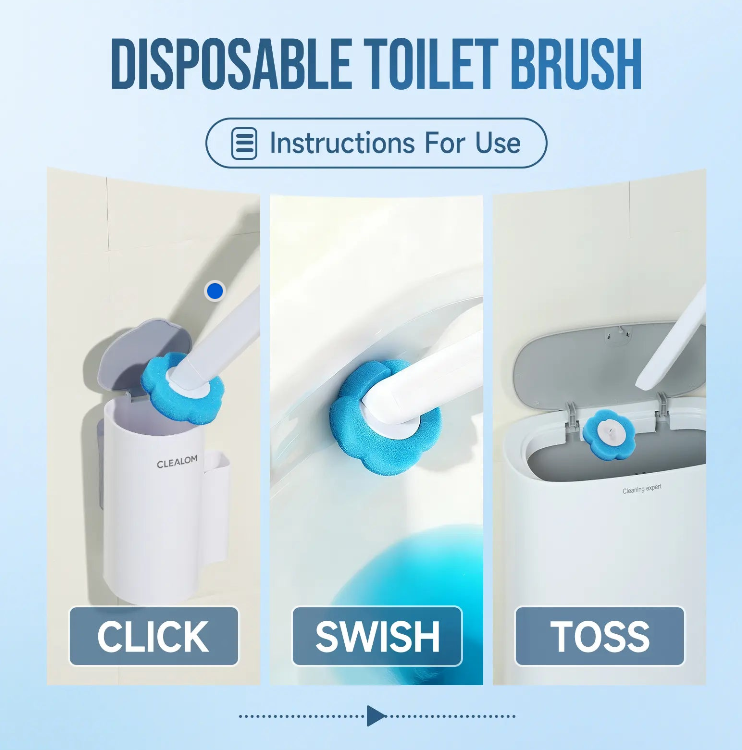 Wall-Mounted Disposable Toilet Brush Set, Antibacterial & Deodorizing, Deep Cleaning No Dead Angles