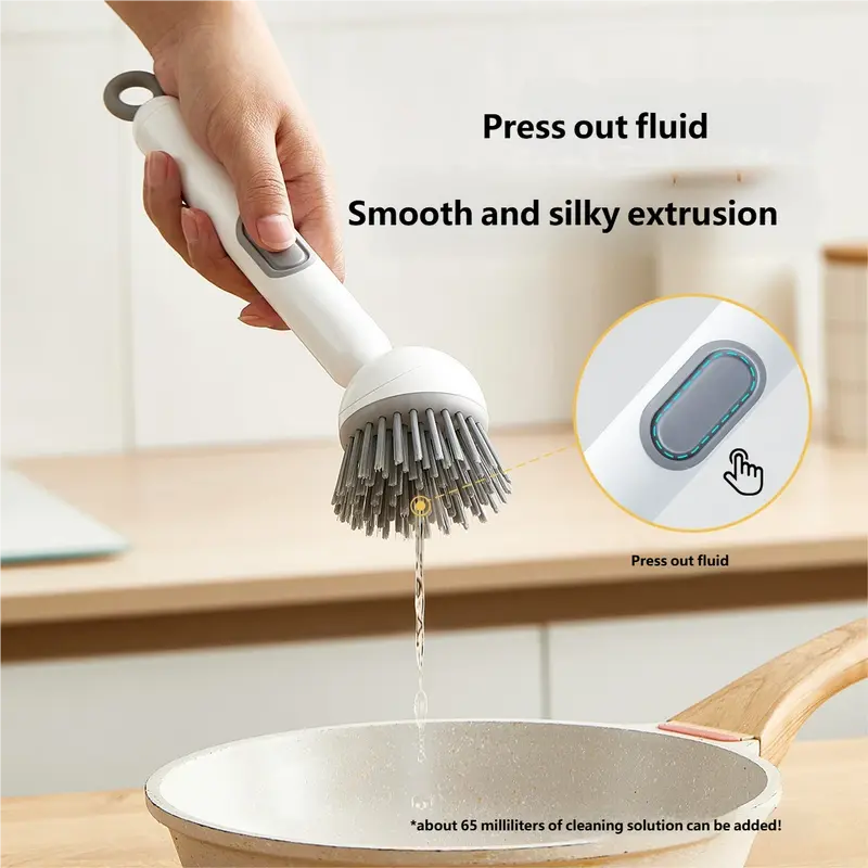 Rotating Cleaning Brush with Long Handle for Kitchen - Adjustable Pot Cleaning Brush for Liquid Pressing - Ideal for Bowl and Pot Cup Cleaning