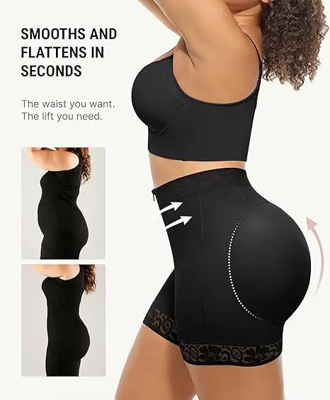 Women's High-Waist Shapewear Shorts with Tummy Control, Butt Lift & Adjustable Zipper, Solid Body Shaper with Lace Trim for Wedding, Activewear, Lightweight