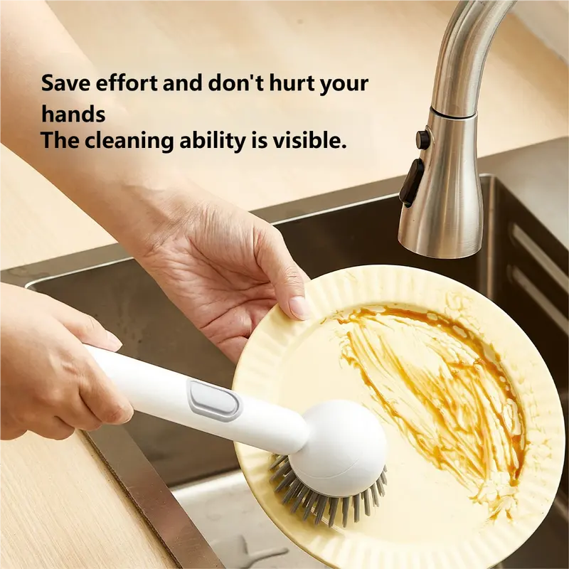 Rotating Cleaning Brush with Long Handle for Kitchen - Adjustable Pot Cleaning Brush for Liquid Pressing - Ideal for Bowl and Pot Cup Cleaning