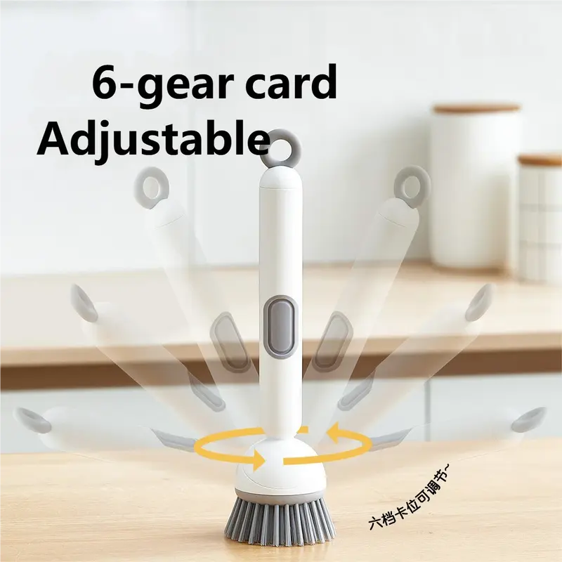 Rotating Cleaning Brush with Long Handle for Kitchen - Adjustable Pot Cleaning Brush for Liquid Pressing - Ideal for Bowl and Pot Cup Cleaning