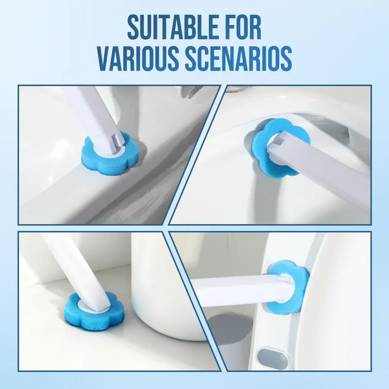 2-Pack Disposable Toilet Brush with Wall-Mount Holder & 48 Refills. Extended handle for hygienic cleaning, suitable for toilet, sink, bathtub, basin and urinal.