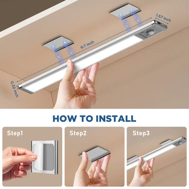 Tuffenough Under Cabinet Lights,Motion Sensor NightLight Indoor,1500mAh USB Rechargeable Light,MagneticInstallation Dimmable Lights forKitchen,Wardrobe,Pantry, Closet,Bathroom,Stairs,SinkCabinet,Garage