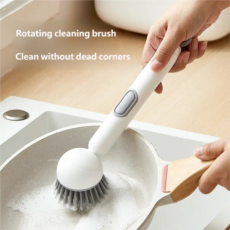 Rotating Cleaning Brush with Long Handle for Kitchen - Adjustable Pot Cleaning Brush for Liquid Pressing - Ideal for Bowl and Pot Cup Cleaning