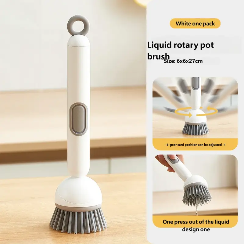 Rotating Cleaning Brush with Long Handle for Kitchen - Adjustable Pot Cleaning Brush for Liquid Pressing - Ideal for Bowl and Pot Cup Cleaning